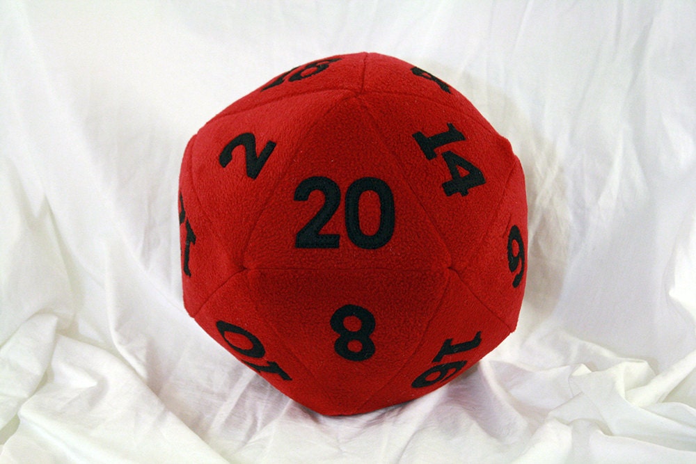 giant crimson D20 pillow