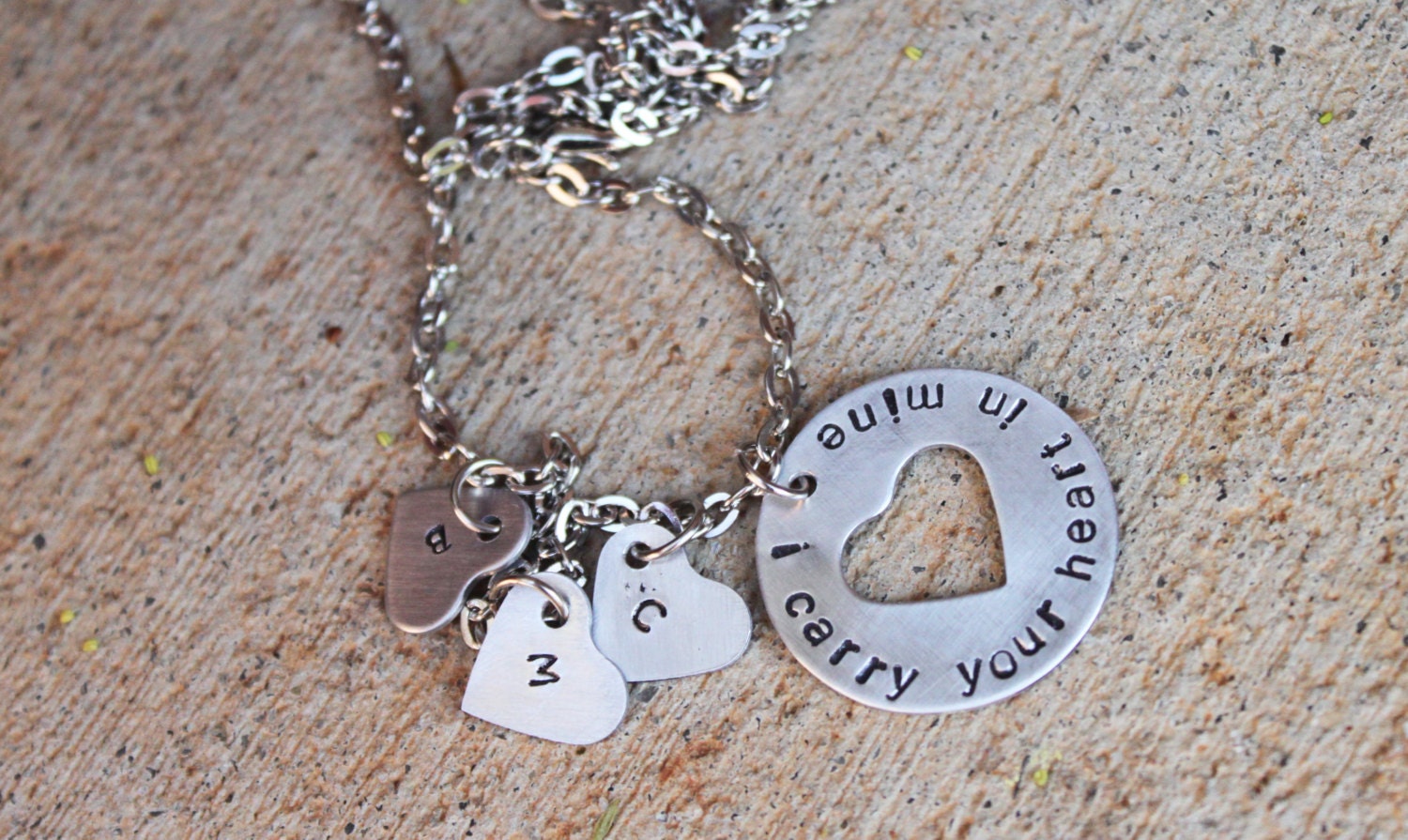 Hand Stamped Jewelry- Mama Hand Stamped Necklace- I carry my heart in mine- Carrying your heart necklace