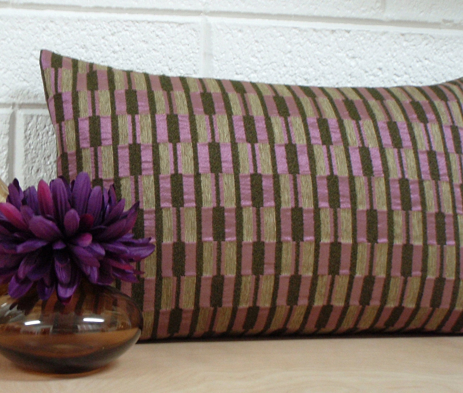 Decorative Brown Lumbar - 12x21 - Brown Gold and Magenta - Decorative Throw Pillow Cover