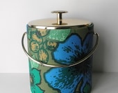SALE Vintage Ice Bucket, West Bend Thermo Serv, Mod Green and Blue Ice Bucket