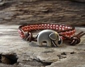 Lucky Elephant Coral Custom Leather Wrap Bead Bracelet