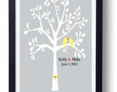 Unique Wedding Gift, Personalized Wedding Gift, Love Birds Art in Rustic Tree   Anniversary or Engagement Gift Grey