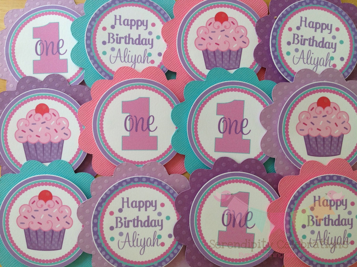 Set of 12 Personalized Purple Cherry Cupcake Toppers -1st Birthday -Cupcake Party -Cupcake Birthday -Cupcakes Il_170x135