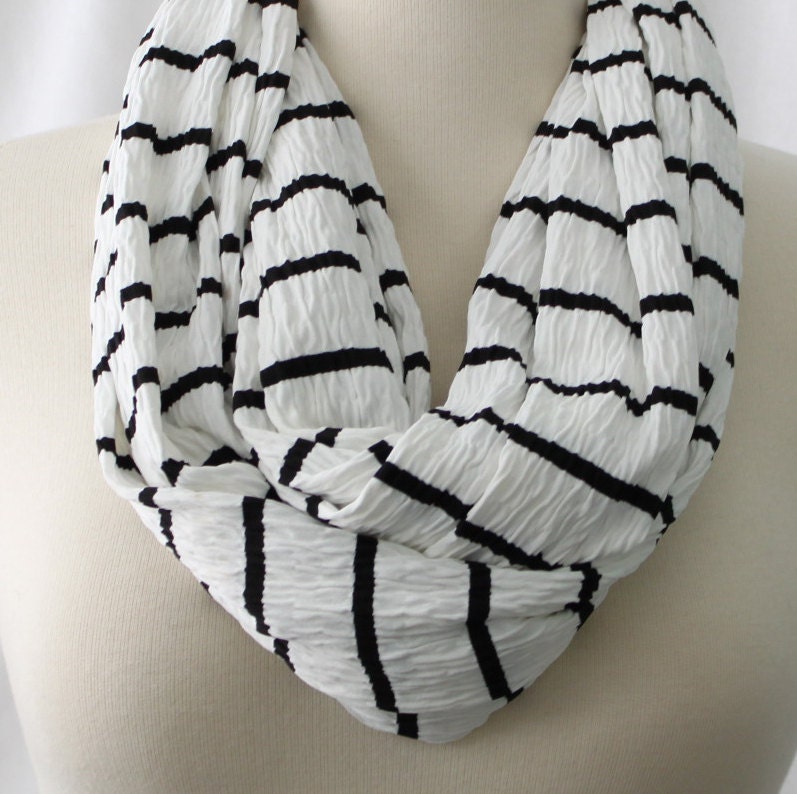Black and White Striped Infinity Scarf