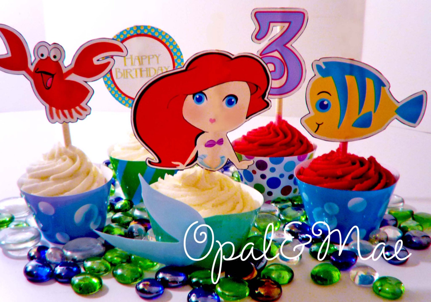 Little Mermaid Digital Printable Party Cupcake Wrappers and Toppers