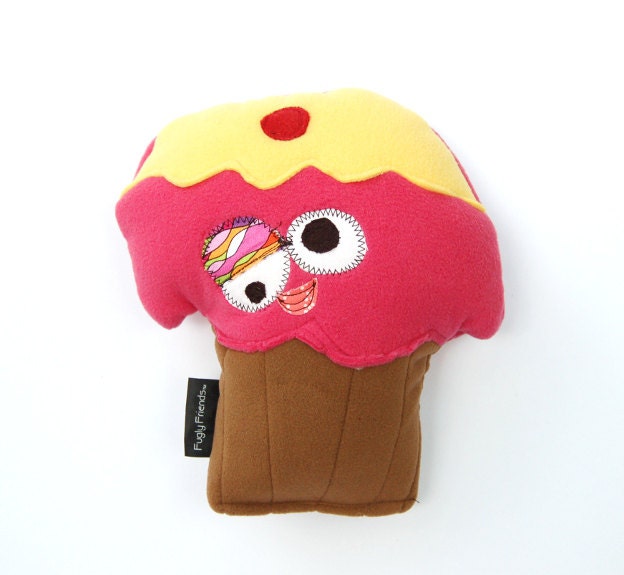 Birthday Large Durable Plush Cupcake Dog Toy with Heart Fortune & Squeaker - Party Girl by Fugly Friends