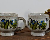Mr and Mrs coffee mugs / mr and mrs coffee mug set / cute 70's cup / coffee cups / blue flowers