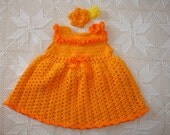 Orange Sleeveless 100% Cotton Crochet Dress with Matching Headband