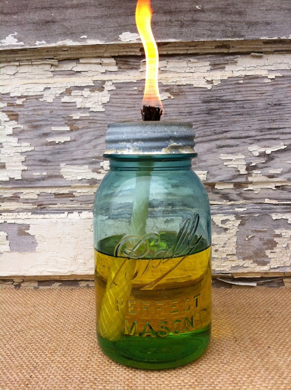 Mason Jar Citronella Candle Antique Blue Mason Jar Patio Citronella Torch Mason Jar Lawn Decor Mason Jar Tiki Torch