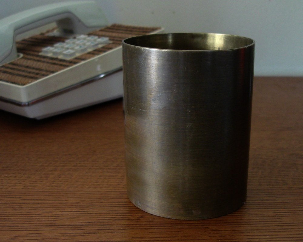 Mid Century Bronze Pen Cup Vintage 1960s