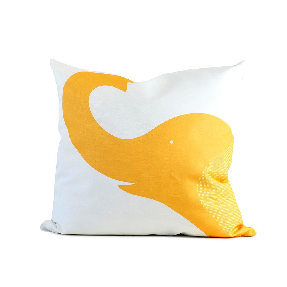 Cotton Pillow Cover - Orange Elephant - Kid's, 18" x 18" Nursery, Animals, White, Orange, Polka Dots