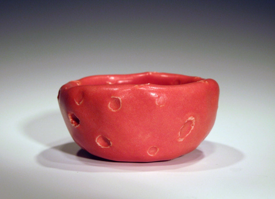 Red-orange porcelain sponge bowl / votive holder