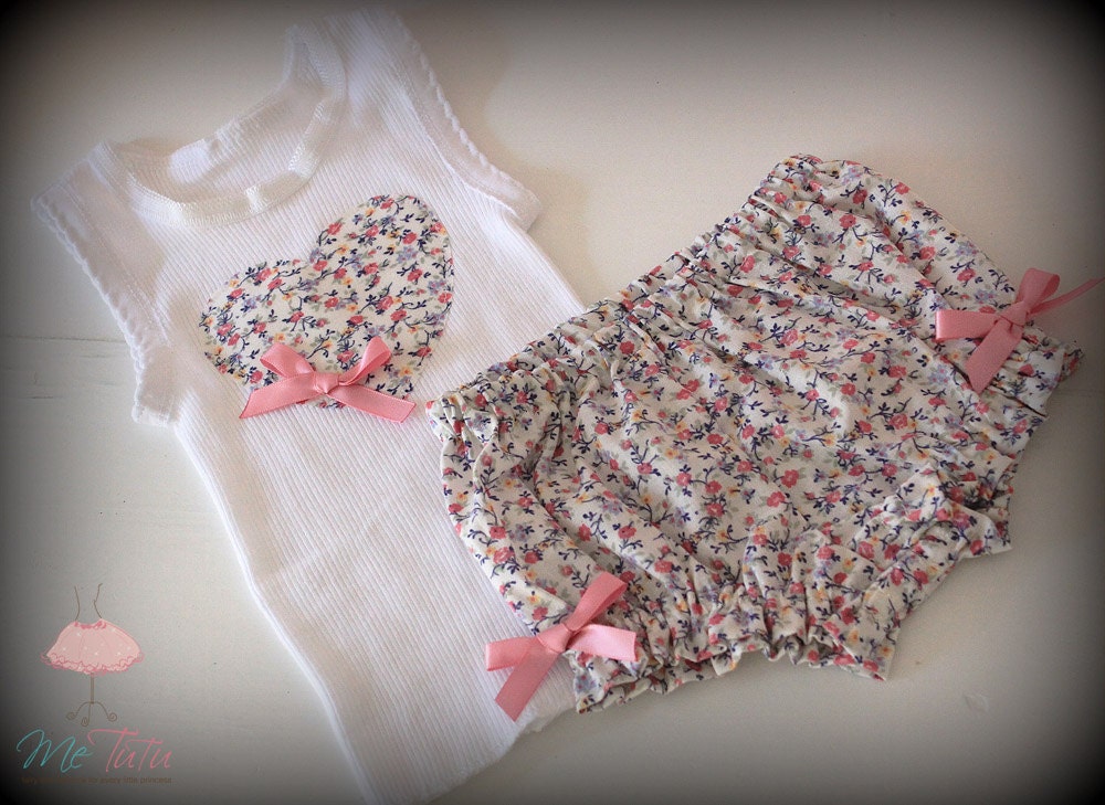 SALE Vintage Shabby Chic  'Vintage Floral' 2 Piece Nappy Cover Singlet Baby Girl Set