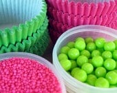Lime Green and Pink Cupcake Set - Pink and Green Cupcake Liners and Sprinkles for a Shower or Birthday Party