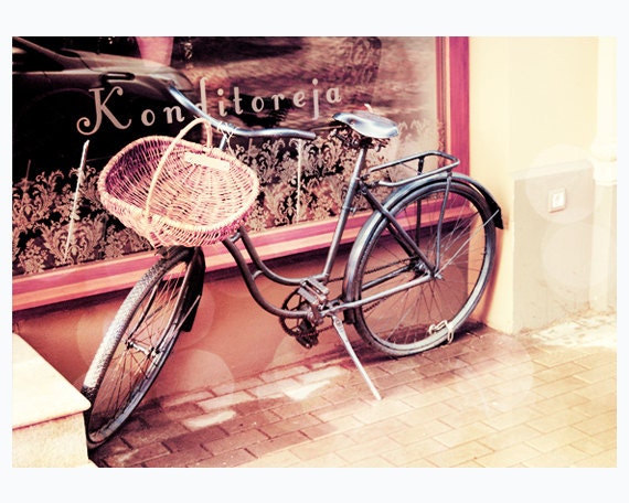 Bicycle - vintage bicycle fine art photography print - 8x10 inch - purple bike, pink, bokeh, city photo