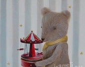 teddy bear kids wall art, boy room original painting, children room decoration, nursery animal portrait by inameliart