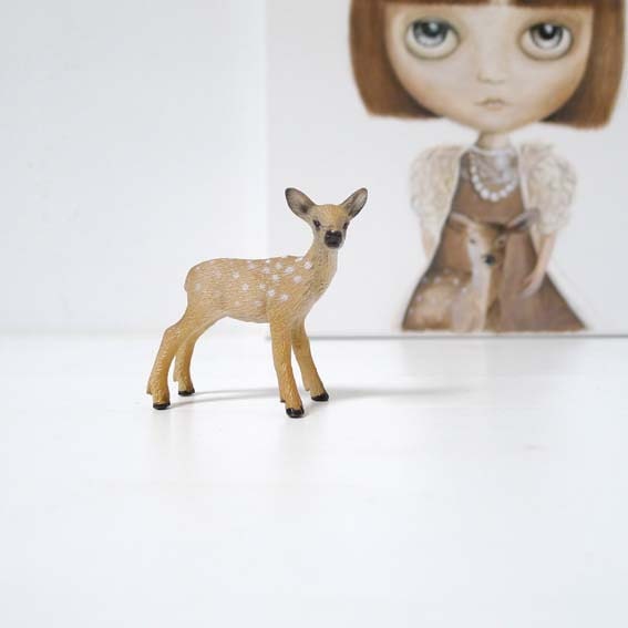 Blythe portrait, ooak art doll, original doll painting with deer on canvas by inameliart