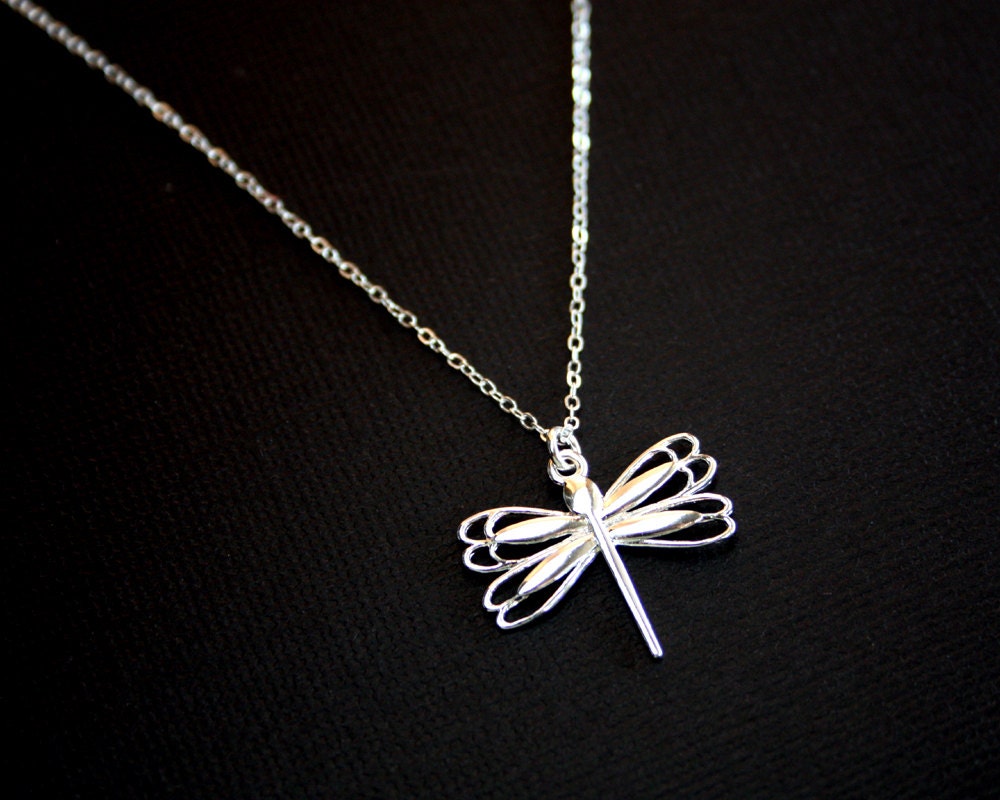 Dragonfly charm pendant necklace - sterling silver