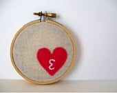 Valentine's Day Hand Embroidered Hoop. Personalized. Linen Monogrammed Initial. Custom. Many Color Choices