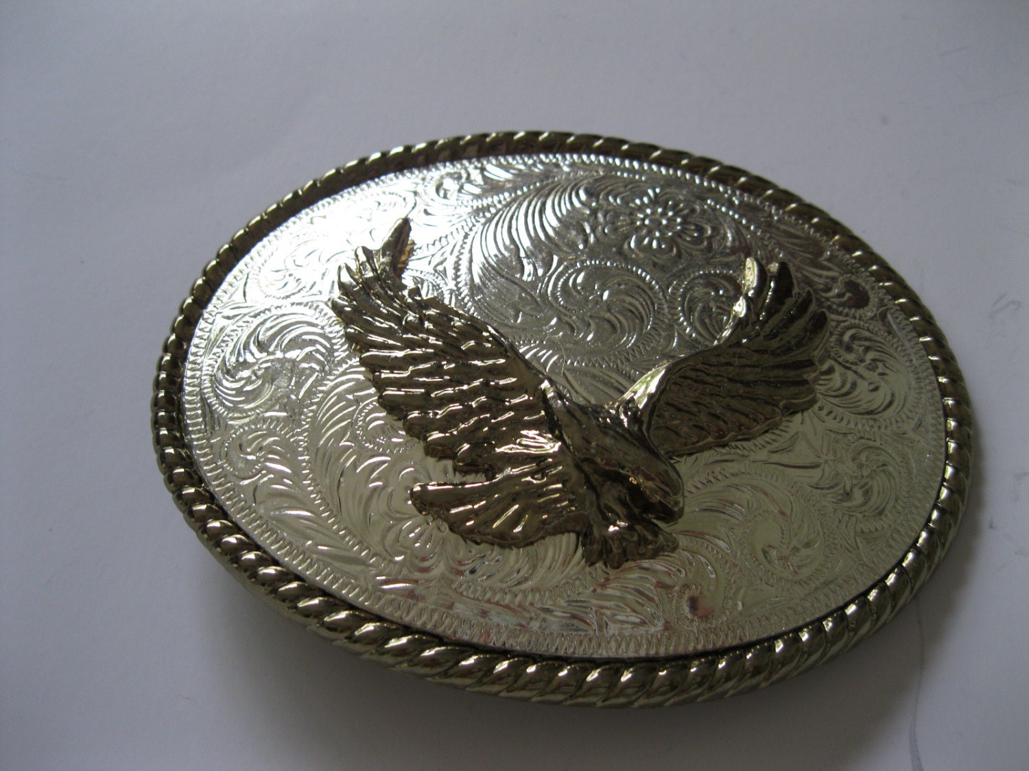 Vintage American Eagle Belt Buckle Silver and Gold
