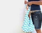 Fabric Purse. Hobo Bag. Over Shoulder Bag. Chevron Purse. Turquoise Reversible Bag Mix n Match Options. Bold Colors Pantone Color Scheme.