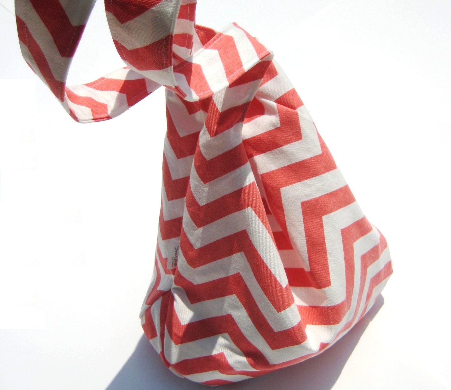 Coral Chevron Purse. Over Shoulder Double Strap. Overnight Bag. Mom Bag. Reversible Hobo Bag. Mix n Match Chevron and Solids.
