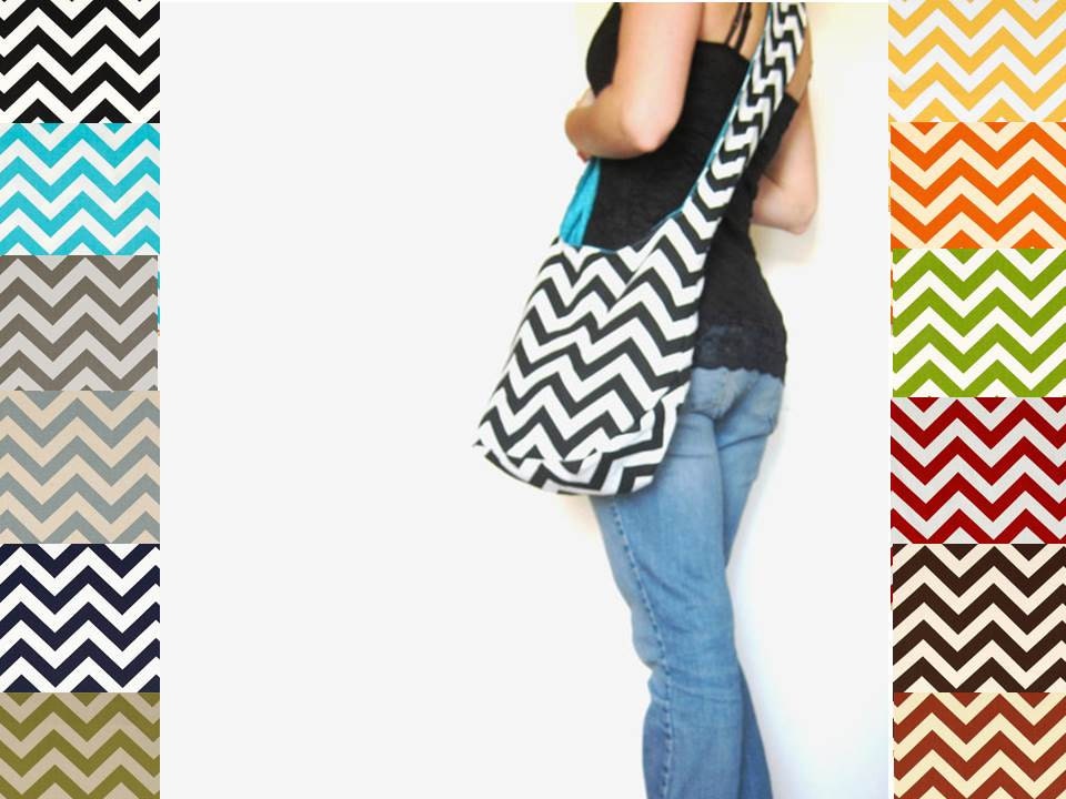 Chevron Purse. Boho Bag. Cross Body Hobo Bag. 12 Chevron Fabric Choices. Reversible Purse. Mix n Match Chevron and Solids. Summer Line.