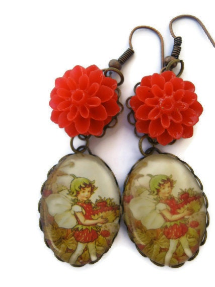 Strawberry Fields Fairy Photo Pendant Earrings
