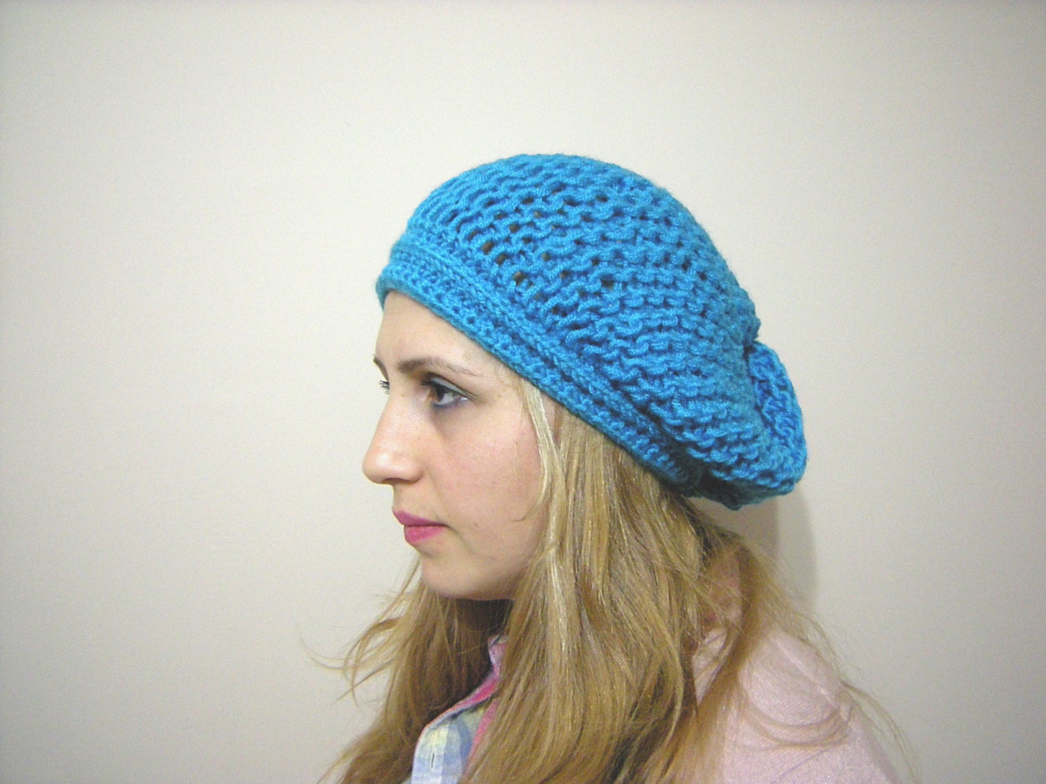 SPRING SALE  Blue Turquoise Hand Knit Hat- Women Hat, Slouchy Hat , Chunky Knit,Fall fashion,