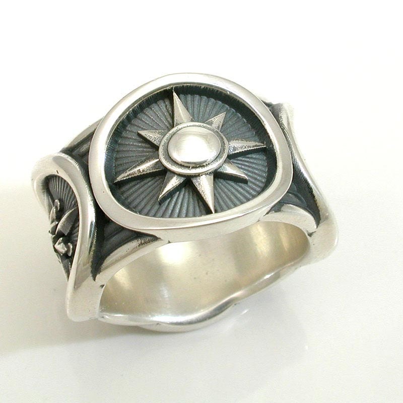 Mens Sterling Silver Compass Ring
