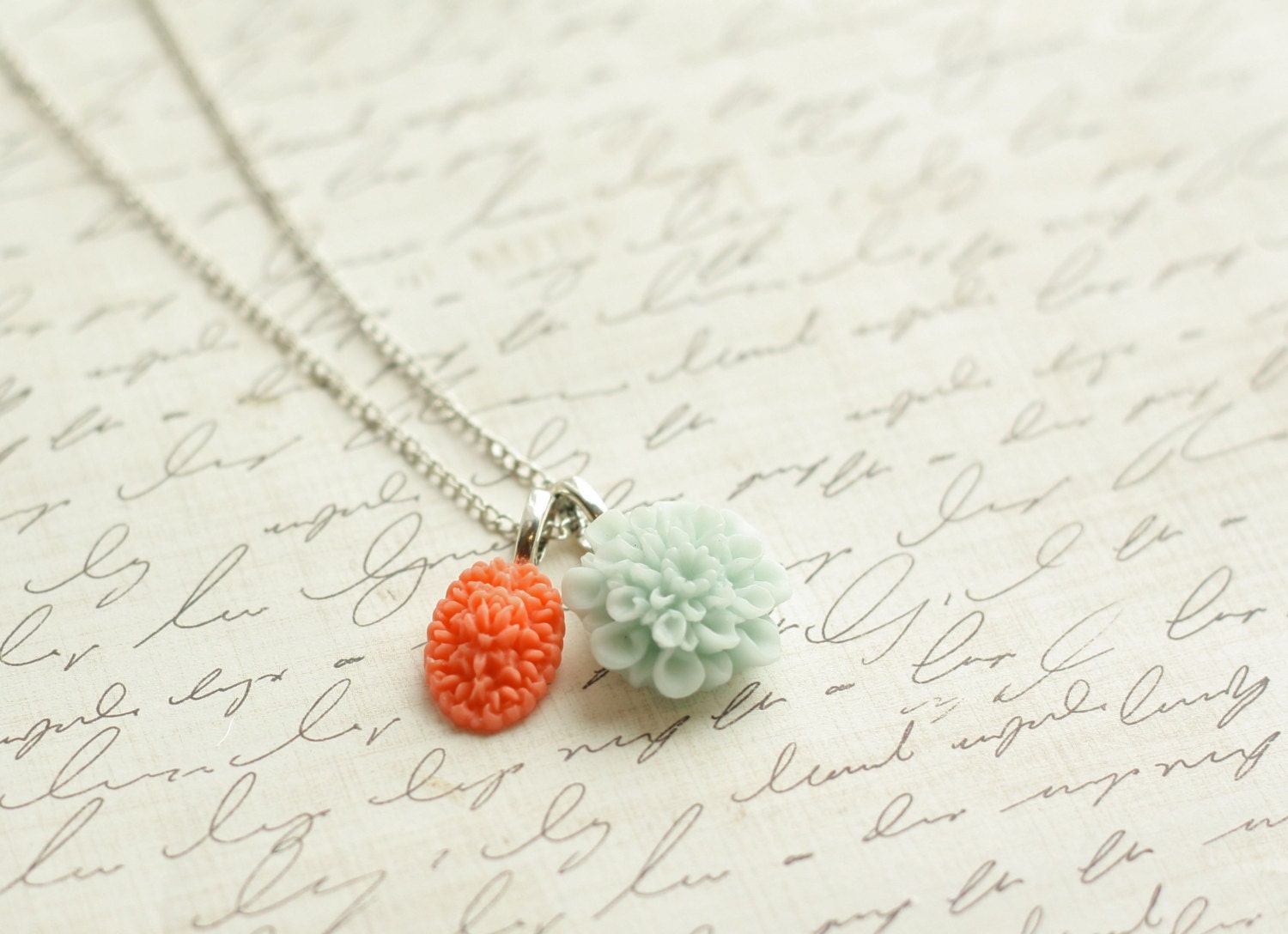 Coral and Mint Necklace - Bridesmaid Necklace - Coral Necklace - Mint Mum Necklace - Mint Wedding - Coral Wedding