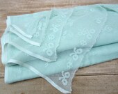 Vintage Flocked Sheer Lace Cotton Fabric - Mint Green - 6 Yards