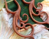 Tribal Wooden earrings organic fake gauges -- NAAZ MYSTERY earrings --30