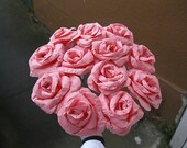12 LARGE 3" Pink Origami Crept Paper Flowers Roses Wedding Bridal Party Decoration Bouquet Mother's Day Valentine's day Gift Present