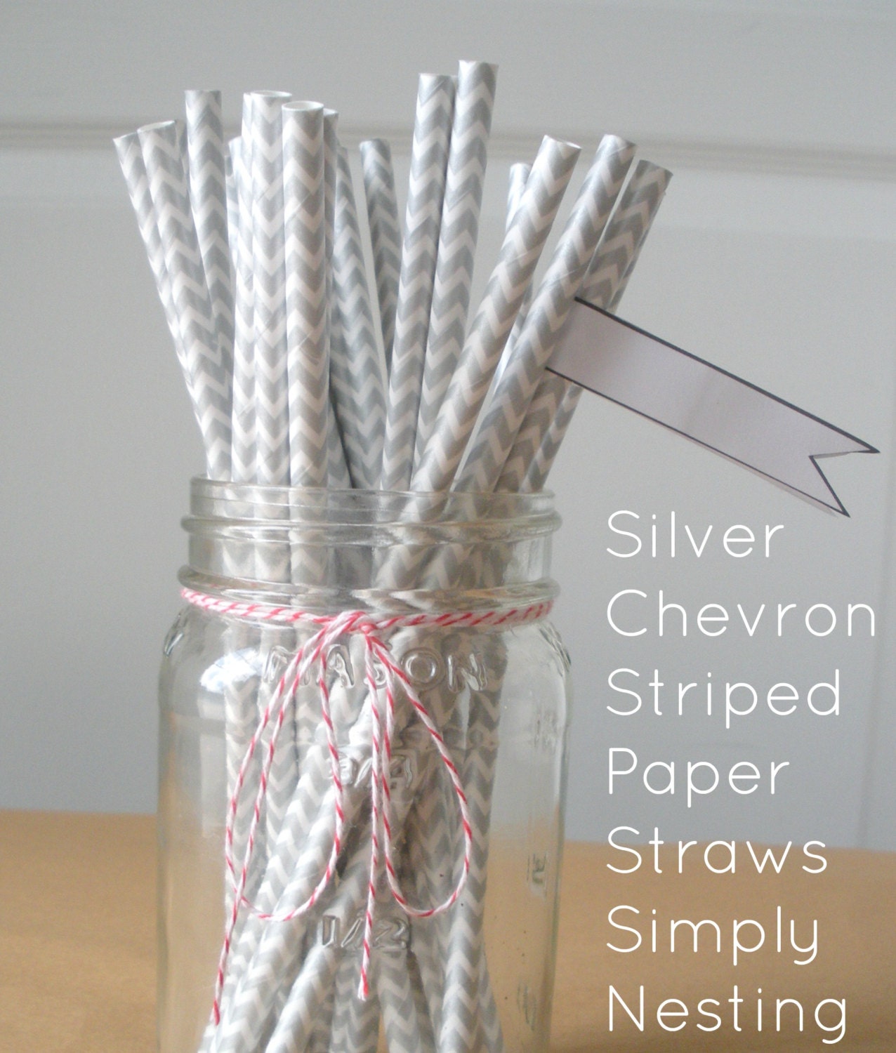 25 Silver Straws, Chevron Striped Paper Straws, Party Straws, Wedding Straws