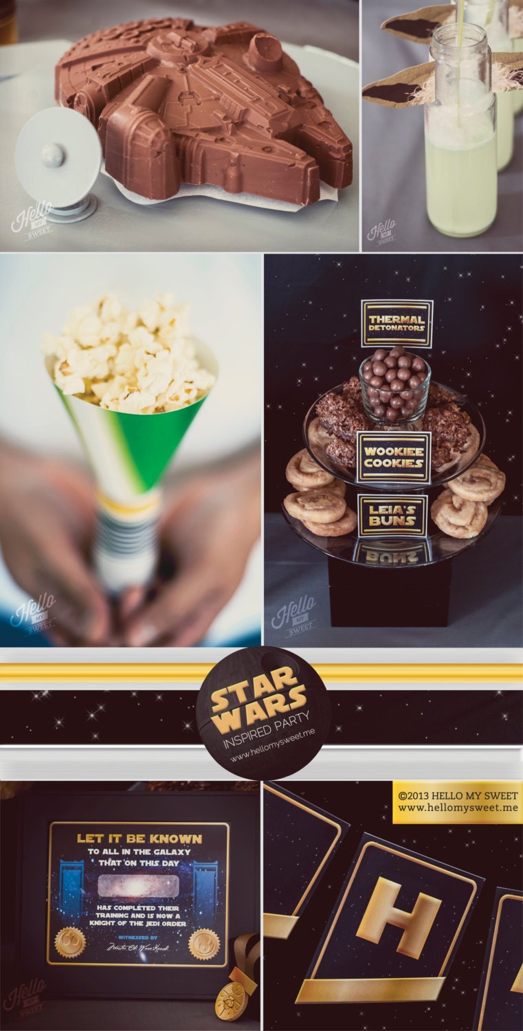 Star Wars Party - Classic Saga Printable Birthday Party Decorations - Gold Yellow Black - COMPLETE SET