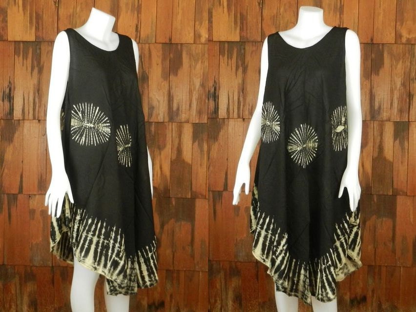 Colorful Tie Dye Casual Sun Dress Top Long Tunic Roomy Hippie Gypsy Bohemian Women Handmade Hand Dyed One Size TDD3