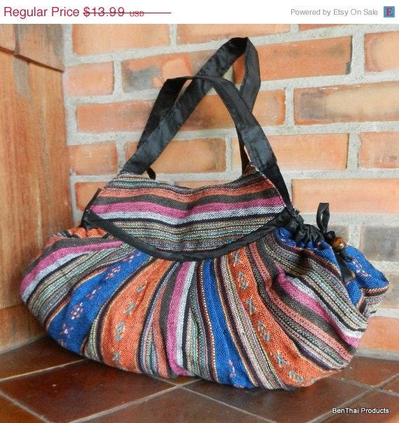 ON SALE Hand Woven Cotton Shoulder Bag Purse Women Handbag Tribal Ethnic - IKAT 8