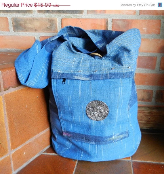 ON SALE Organic 100% Cotton Bag Purse Sling Crossbody Messenger Hippie Hobo Lined Red Earthly BLue Handwoven WC4