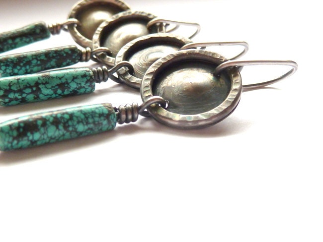 Sterling Silver and Turquiose earrings, textured