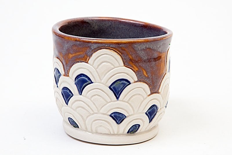 Porcelain Japanese Wave Mug, purple, blue, white