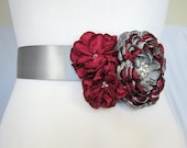 Bridal Sash - Wedding Sash in Sangria and Gray with Swarovski Pearls and Crystals for Bride, Bridesmaid, Event or Formal Occasion.