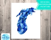 ORIGINAL Geometric Great Lake - Lake Michigan Map Watercolor - Map Art - Map Painting - For the Home - Water