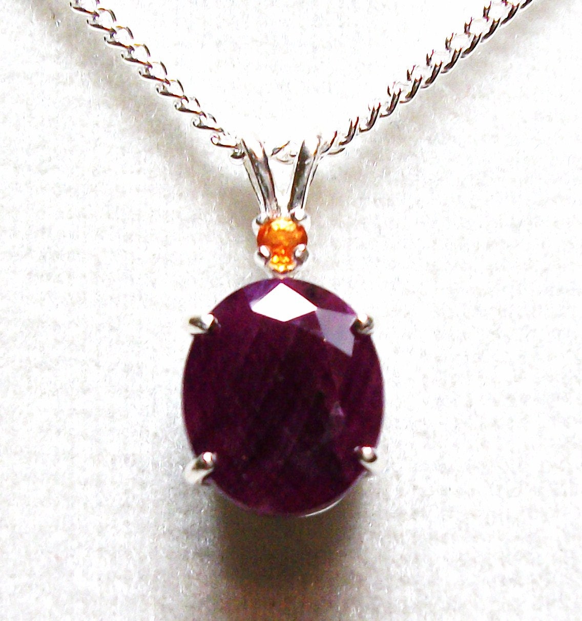 Ruby and fire opal accent pendant  w/ 18" sterling silver chain   "My Princess"