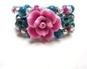 Day of the Dead Bracelet Sugar Skull Wrap Purple Teal Silver