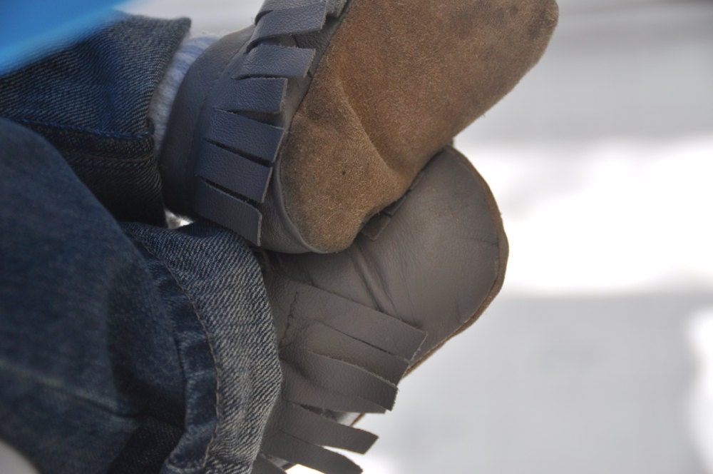 Eco Friendly Leather Moccasins, Gray Leather