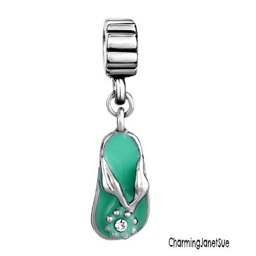 AQUA Blue Enamel Sandal FLIP FLOP Dangle Charm Silver Plate Shoe Pugster Bracelet Gift Jewelry Summer Beach