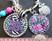 TEACHER GIFT PERSONALIZED Name Keychain (or Necklace), Zebra Print, Apple, Bottle Cap-Teacher Appreciation Gift, Thank You Gift, Wild About