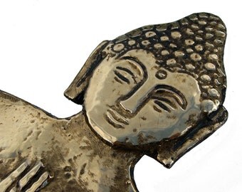 buddha wall decor - wall hanging - wall art - home decor  - 10kt gold glaze -spiritual art - Indian art - ceramic - sitting buddha