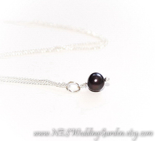 Black Freshwater Pearl Necklace - June birthstone - Black Pearl 6mm - Israel